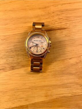 Michael Kors Rose Gold-Tone Crystal Bezel Women's Chronograph Watch